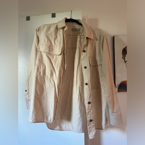 Everlane Cotton Flannel Button Down, Stone Beige, M - Picture 2 of 4